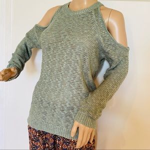 Mint Cold Shoulder Knit Sweater